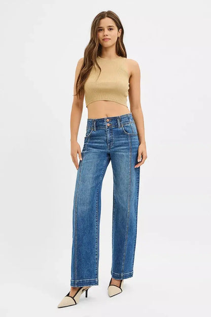 RISEN Mid Rise Fit Wide Baggy Jeans
