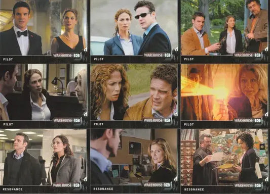 Grid of promotional stills from Rittenhouse 2010 Warehouse 13 trading cards set