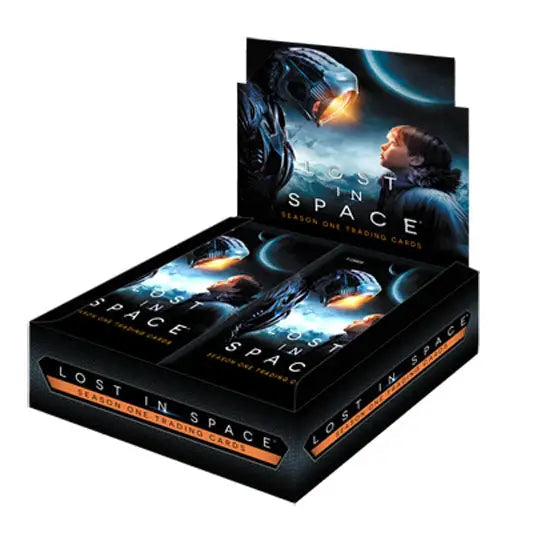 Display box of Rittenhouse 2019 Lost in Space trading cards with sci-fi imagery