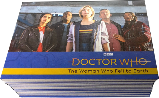 Stack of Doctor Who DVDs showcasing The Woman Who Fell to Earth with Card Variant Parallel Set