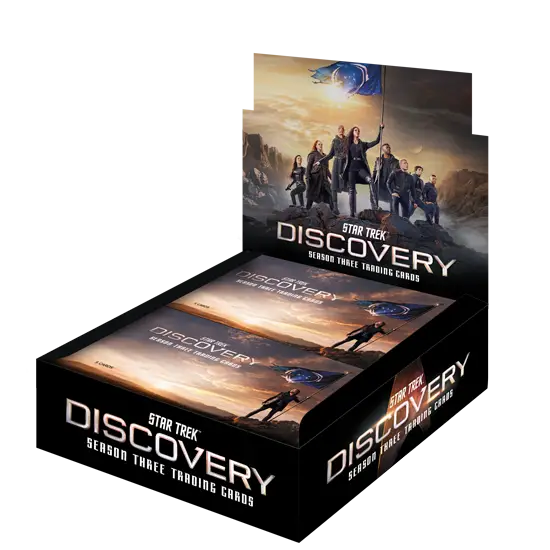 Box of Rittenhouse 2022 Star Trek Discovery trading cards with autograph cards featured