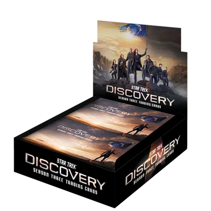 Box of Rittenhouse 2022 Star Trek Discovery trading cards with autograph cards featured
