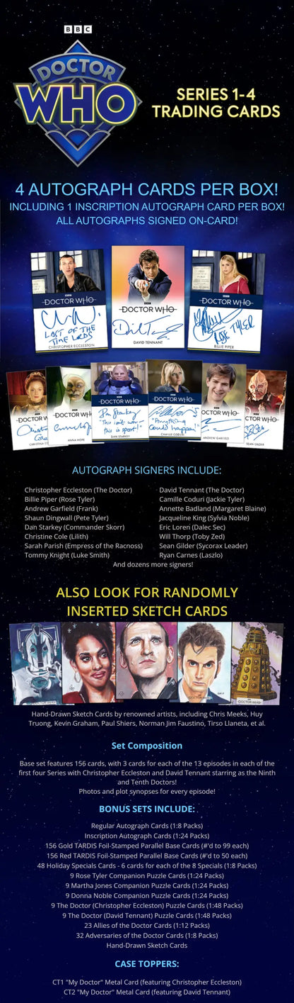 Doctor Who trading cards advertisement for Rittenhouse Hobby Box featuring Christopher Eccleston and David Tennant