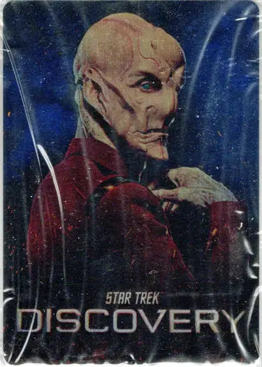 Alien character Saru in red uniform on Rittenhouse 2023 Star Trek Discovery case topper card
