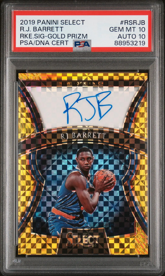 RJ Barrett 2019 Panini Select Rookie Signatures Gold #3/10 PSA 10 Auto 10 - Singles