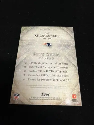 Rob Gronkowski 2014 Topps Five Star Silver Certified Auto #FSA-RG #/25 Patriots card