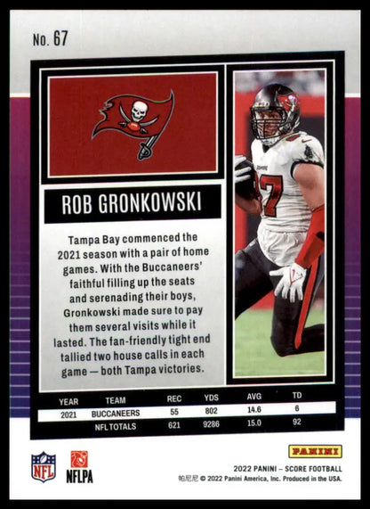 Rob Gronkowski football card from 2022 Score series featuring Tampa Bay Buccaneers