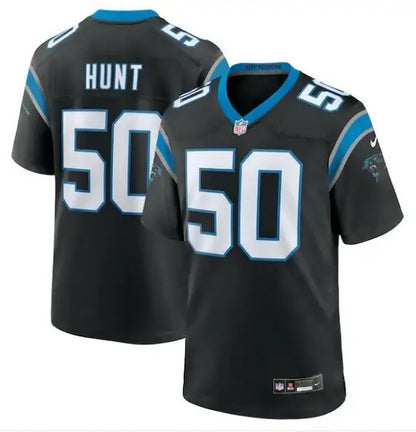 Black and blue Robert Hunt Carolina Panthers Nike Game Jersey with number 50 and HUNT on back