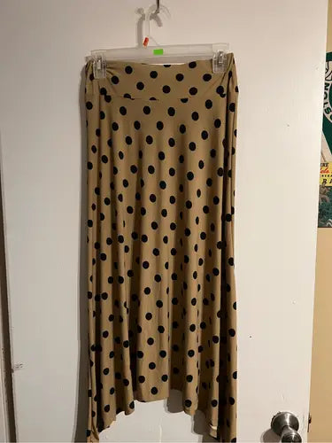 Tan full-length Robert Louis Skirt with black polka dots for a stylish look