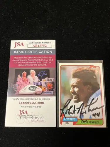 Autographed Robert Newhouse trading card with JSA certification for Houston Cougars fans