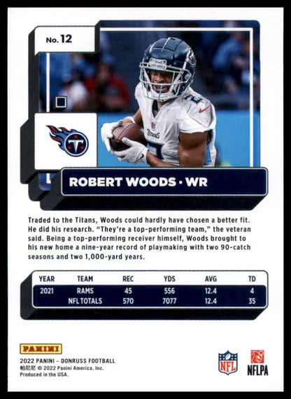 Robert Woods football card from 2022 Donruss Tennessee Titans product