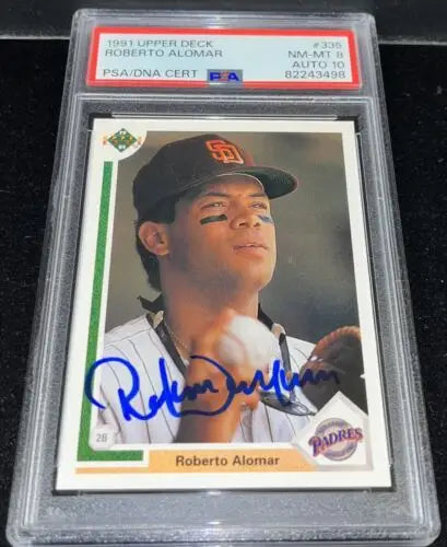 Graded Roberto Alomar autographed Upper Deck trading card for collectors