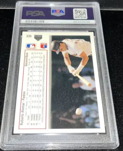 Graded Roberto Alomar trading card from Upper Deck Padres 1991 UD #335 Auto PSA/DNA