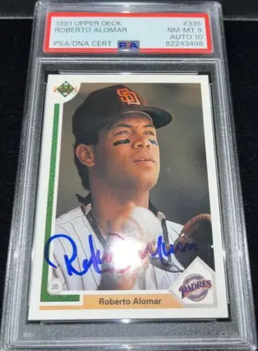 Graded Roberto Alomar trading card with autograph from Upper Deck Padres 1991