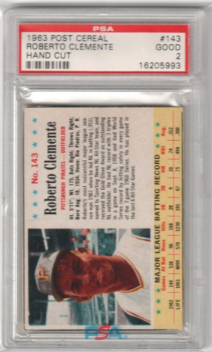 Graded Roberto Clemente baseball card from 1963 Post Cereal collection in our Columbia Hobby eBay store