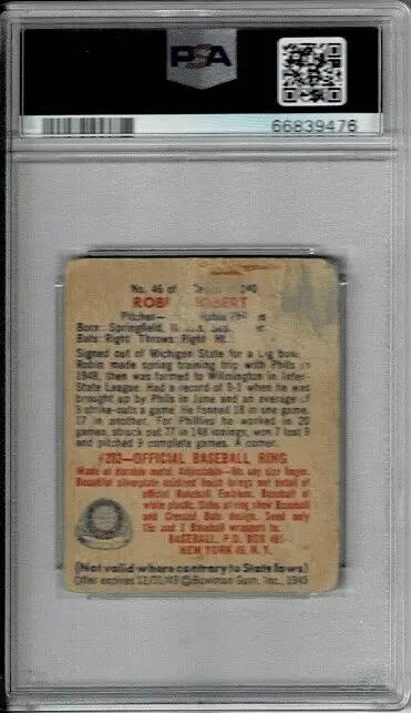 Encased Robin Roberts 1949 Bowman Rookie Card Signed Auto 9 PSA DNA HOF Phillies