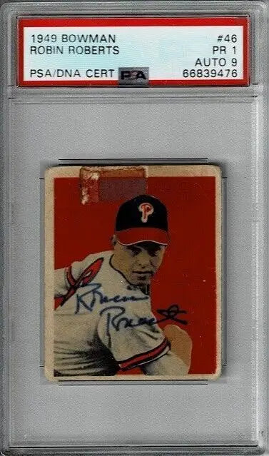 Graded 1949 Bowman Robin Roberts rookie card signed auto PSA DNA HOF Phillies