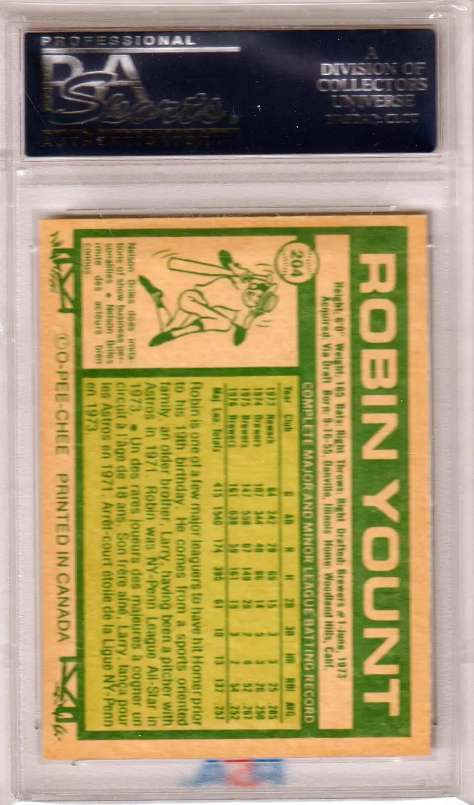 Graded Robin Yount 1977 O-Pee-Chee baseball card PSA 9 Mint from Columbia Hobby