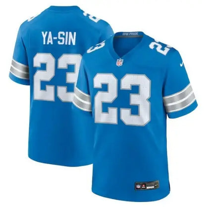 Blue Detroit Lions Nike team game jersey with 23 and YA-SIN in white lettering