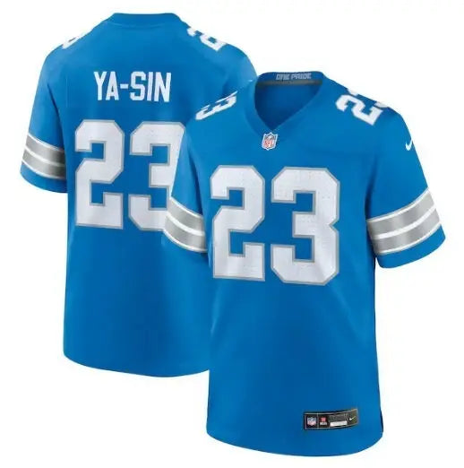 Blue Detroit Lions Nike team game jersey with 23 and YA-SIN in white lettering