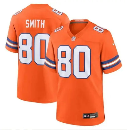 Orange NFL football jersey with number 80 and SMITH on the back from the Denver Broncos Nike Mile High Collection