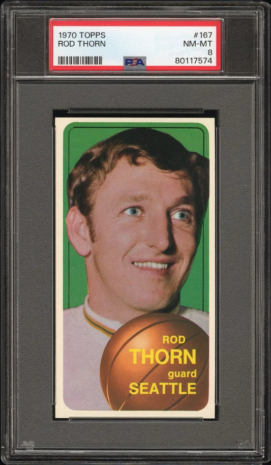 Rod Thorn 1970 Topps #167 PSA 8 NM-Mint vintage basketball card on green background