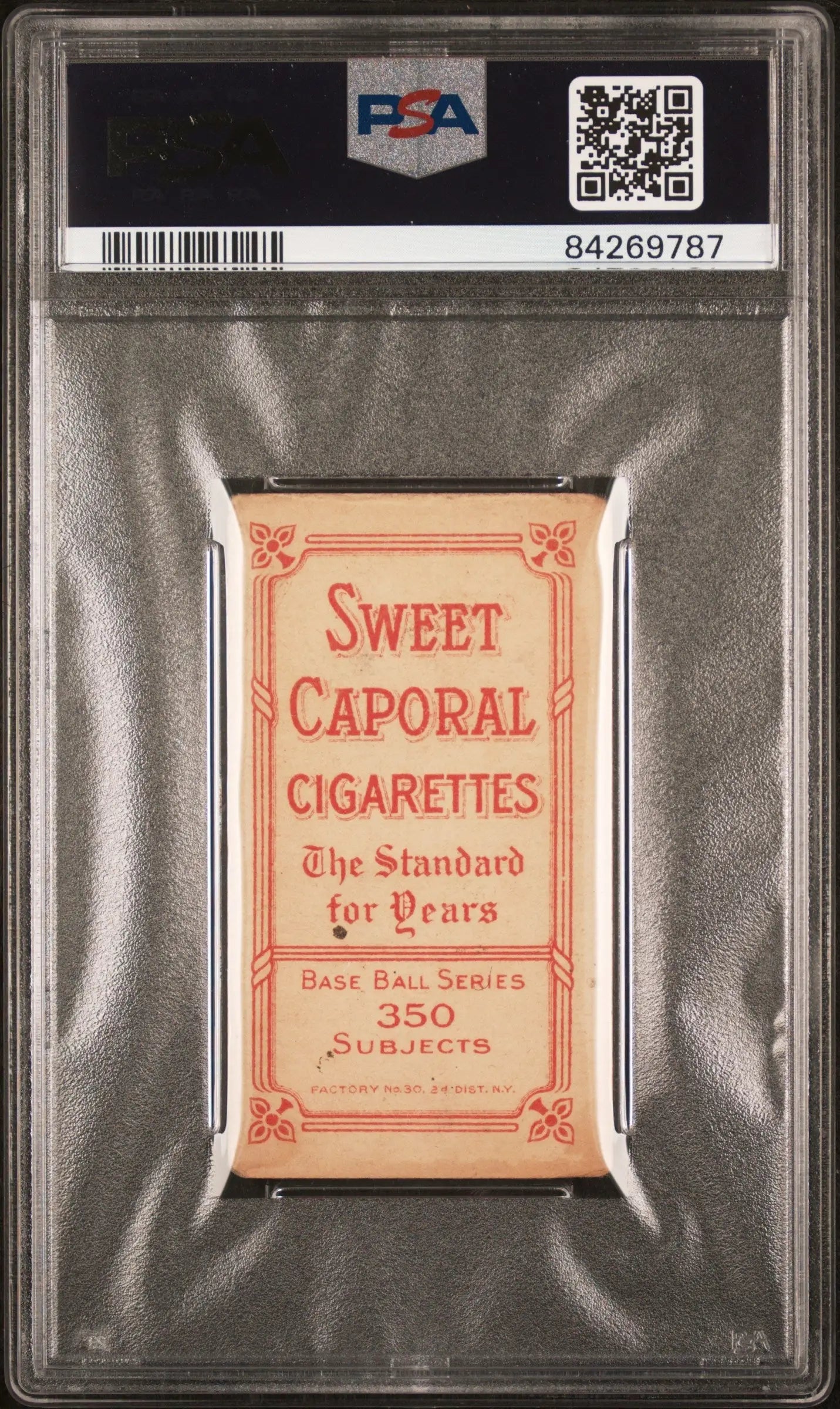 PSA graded Roger Bresnahan T206 Sweet Caporal 350/30 cigarette card on light background