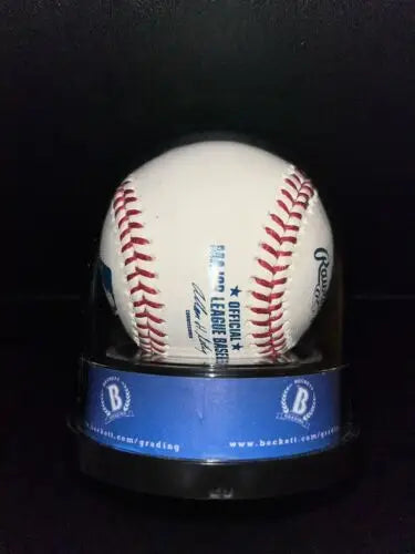 Official League baseball in a Beckett case, featuring Roger Clemens signed baseball
