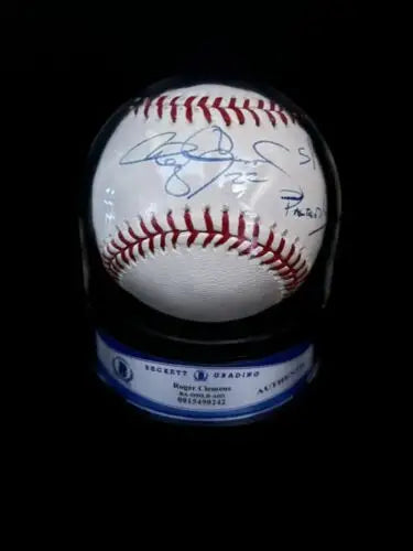Roger Clemens Signed Baseball in Display Case with Passed Carlton Inscription