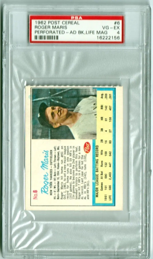 Graded Roger Maris baseball card from Columbia Hobby with box free shipping and single cards