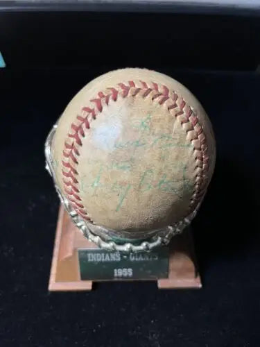 Signed Roger Maris baseball on commemorative stand, ideal for Cleveland Indians collectors