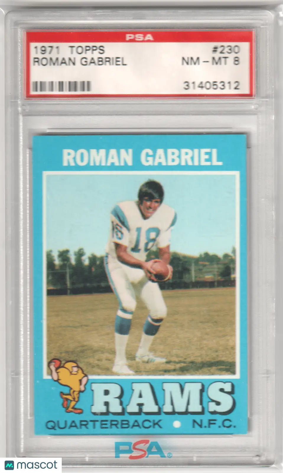 Columbia Hobby Roman Gabriel 1971 Topps football card PSA 8 NM-MT displayed