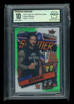 Roman Reigns WWE Slam Attax Green Refractor card GEM MINT 10 2021 Topps WWE Slam