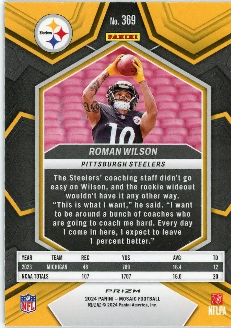 Roman Wilson rookie football card 2024 Panini Mosaic Steelers collectible