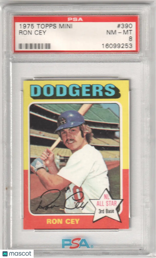 Graded 1975 Topps Mini Ron Cey baseball card from Columbia Hobby, Topp’s Mini trading cards