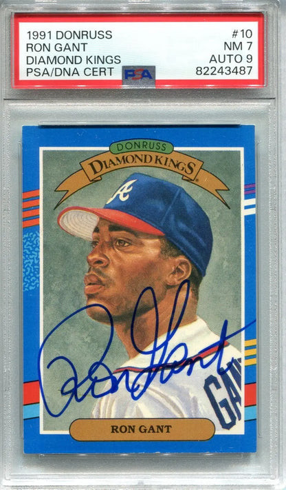 Autographed PSA-graded 1991 Donruss Diamond King Ron Gant baseball card encased