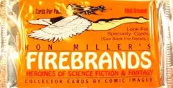 Rectangular orange trading card pack of Ron Miller’s Firebrands featuring a flying bird