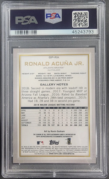 Graded Ronald Acuna Jr. Bowman Platinum Gallery trading card PSA 9 Auto 9