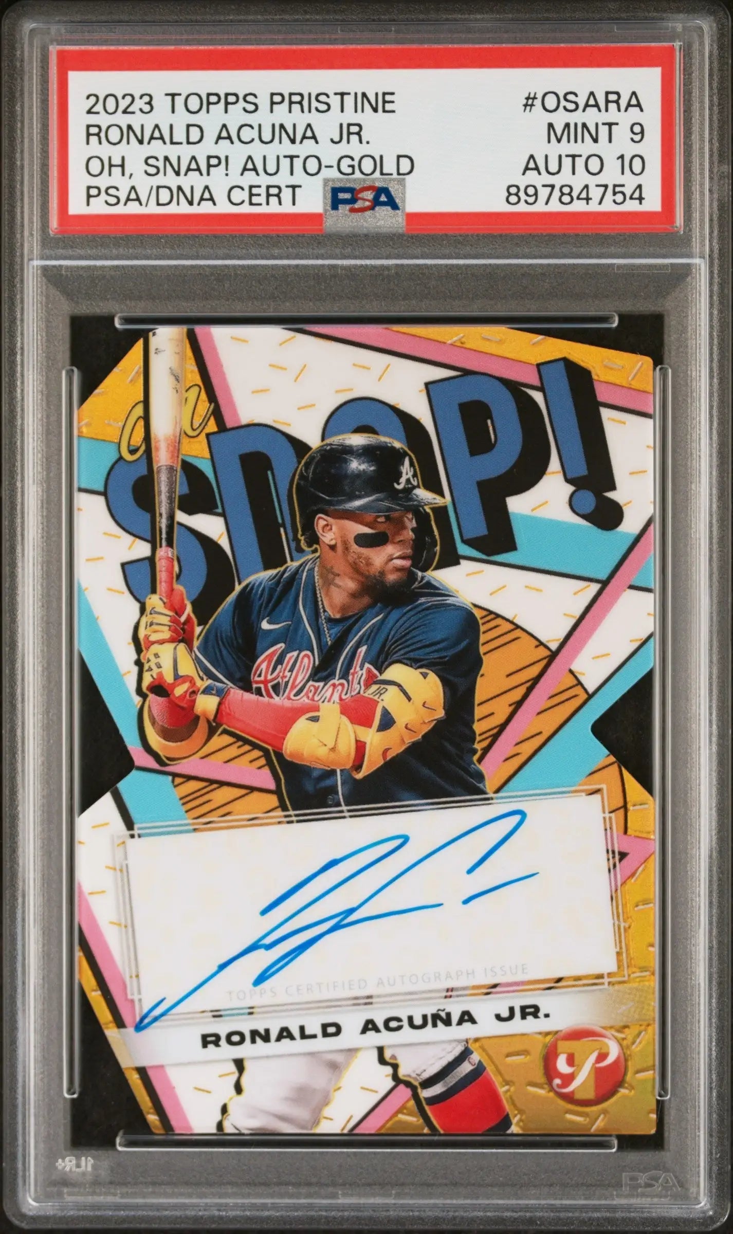 Ronald Acuna Jr. 2023 Topps Pristine Snap Gold Auto baseball card with autograph
