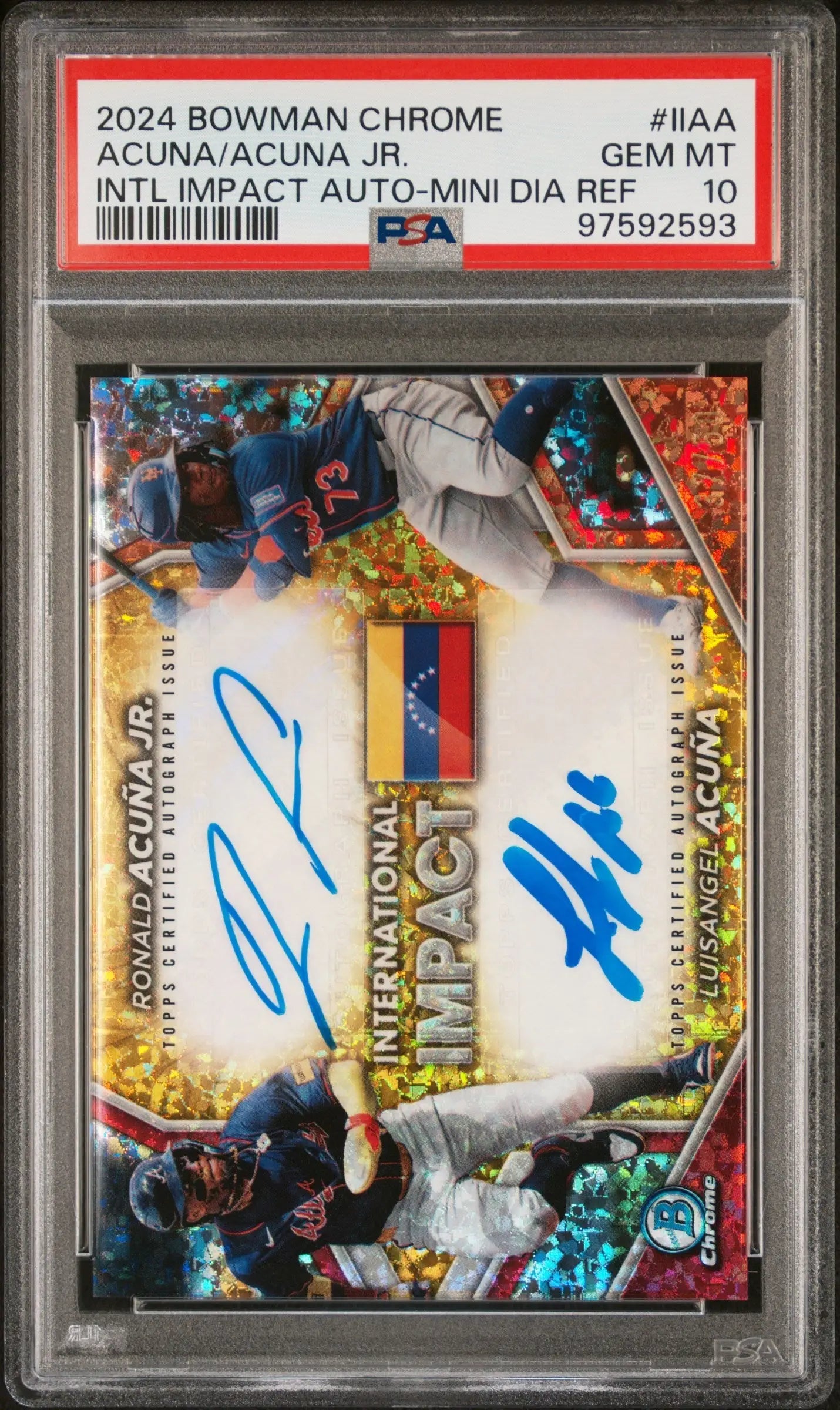 PSA-graded 2024 Bowman Chrome Dual Auto featuring Ronald Acuña Jr. and Luisangel Acuña