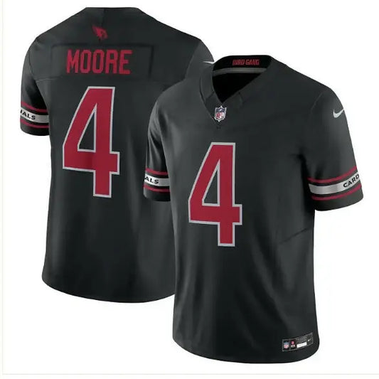 Black NFL jersey with red number 4 and MOORE on the back, Rondale Moore Arizona Cardinals Nike jersey