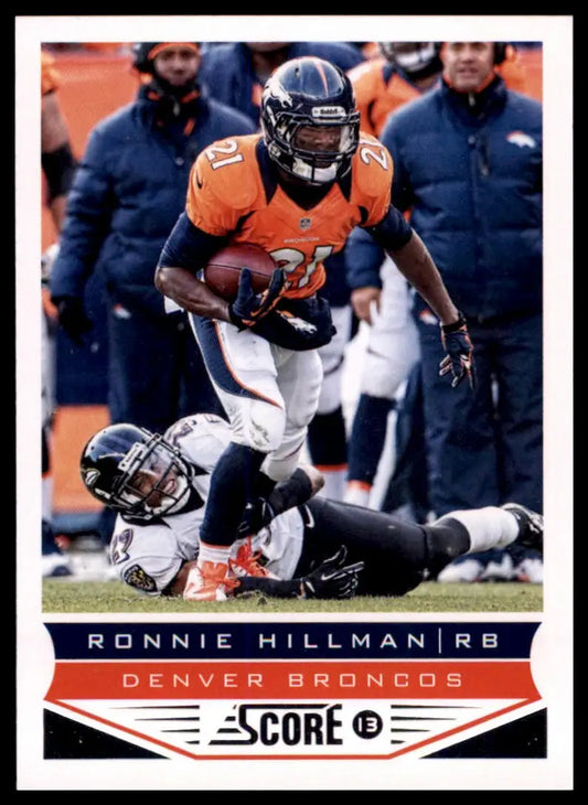 Football trading card featuring Ronnie Hillman of the Denver Broncos in action