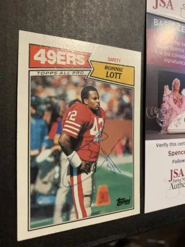 Signed Ronnie Lott trading card from 1987 Topps, JSA authenticated, 49ers collector’s item