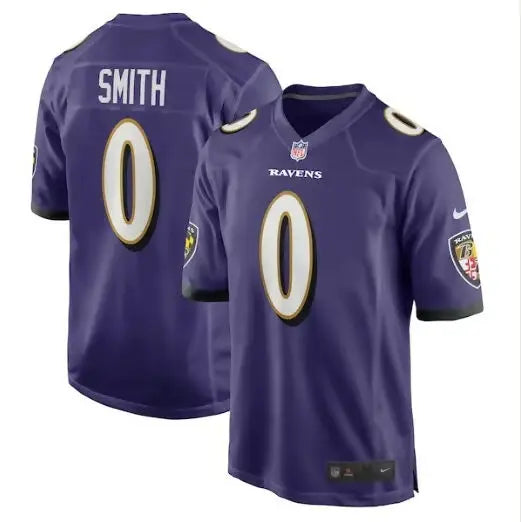 Purple Baltimore Ravens football jersey featuring Roquan Smith Nike Team Game design