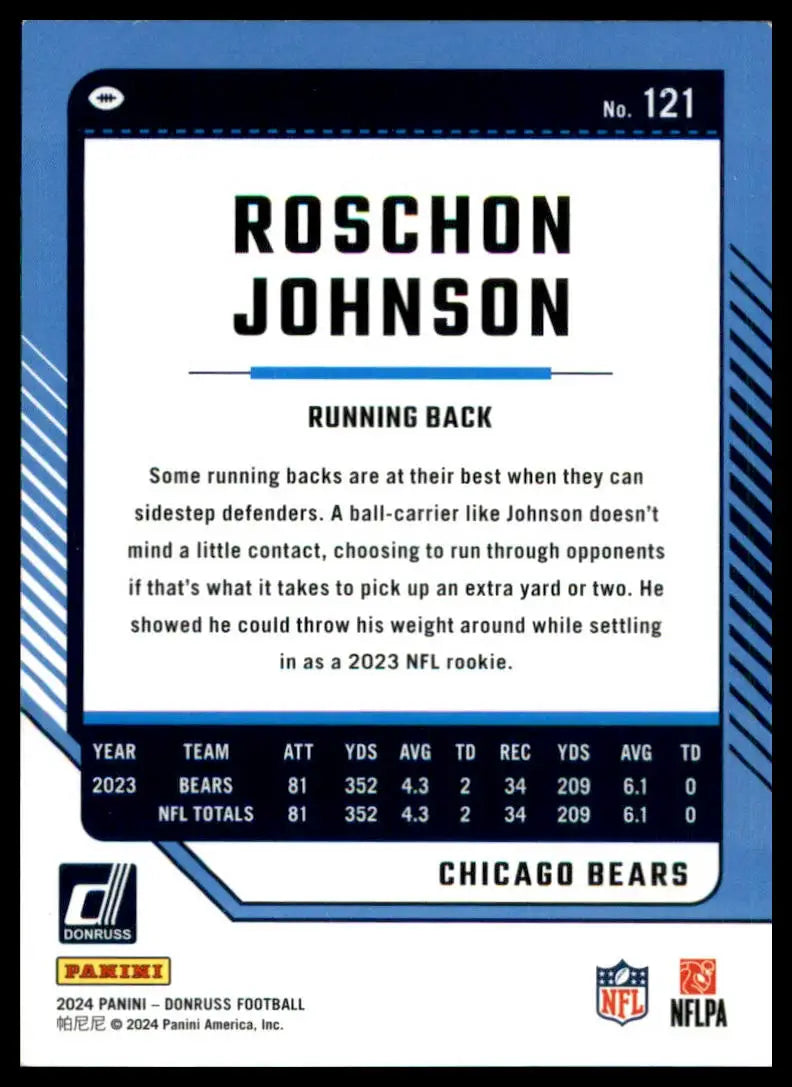 Roschon Johnson football card from 2024 Donruss showcasing Chicago Bears player