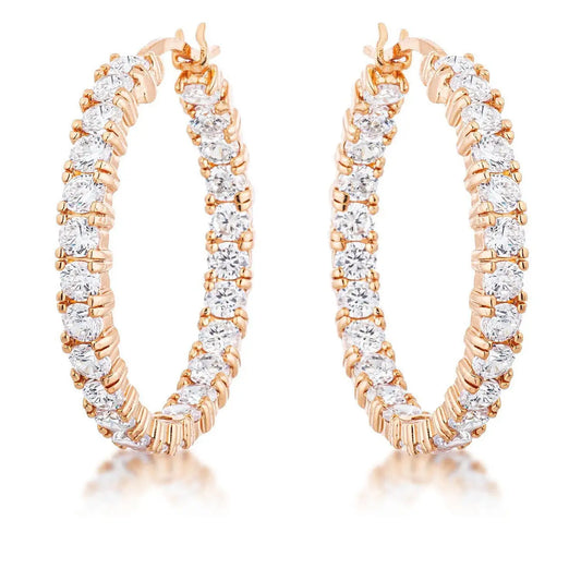 Rose Gold Plated CZ Hoop Earrings - Earrings