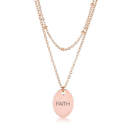 Rose Gold Plated Double Chain FAITH Necklace - Necklaces
