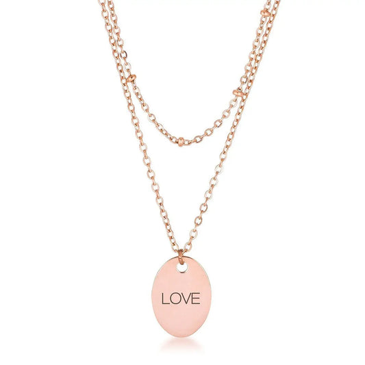 Rose Gold Plated Double Chain LOVE Necklace - Necklaces