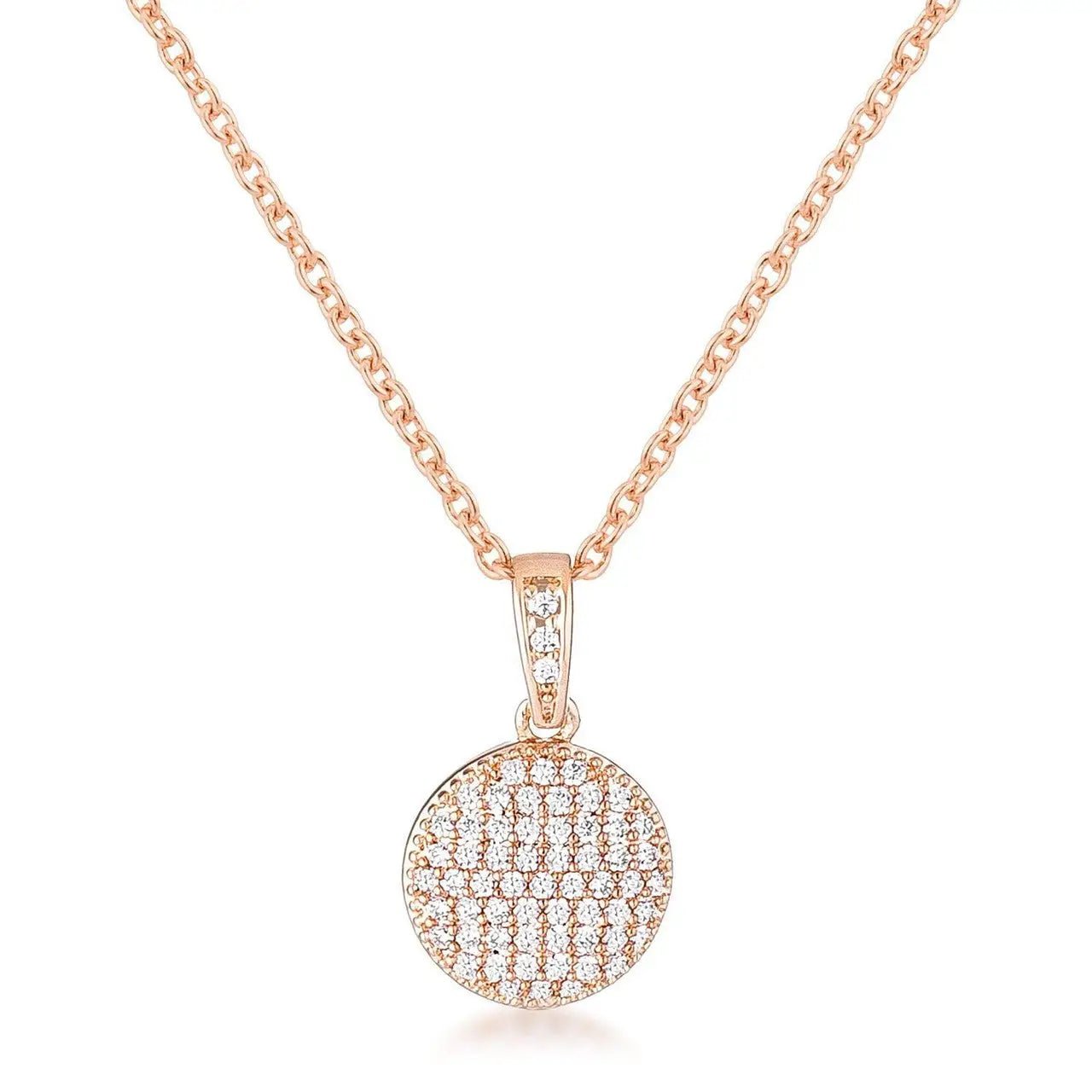 Rose Gold Plated Necklace with CZ Disk Pendant - Necklace