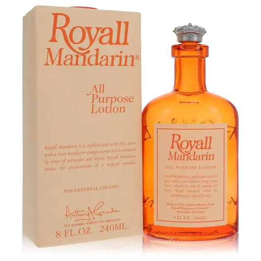 Orange glass bottle of Royall Mandarin by Royall Fragrances with matching box